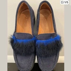 JOYKS Italy Blue Suede Loafers with Fur Trim size 38